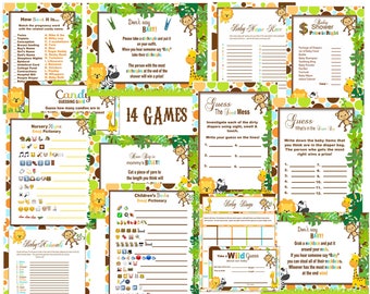 Safari-babyshowergames: jungledieren, afdrukbare bundel (pdf-download)