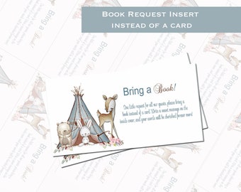 Woodland Baby Shower Book Request Card - Boho Bring a Book (Digital Download)