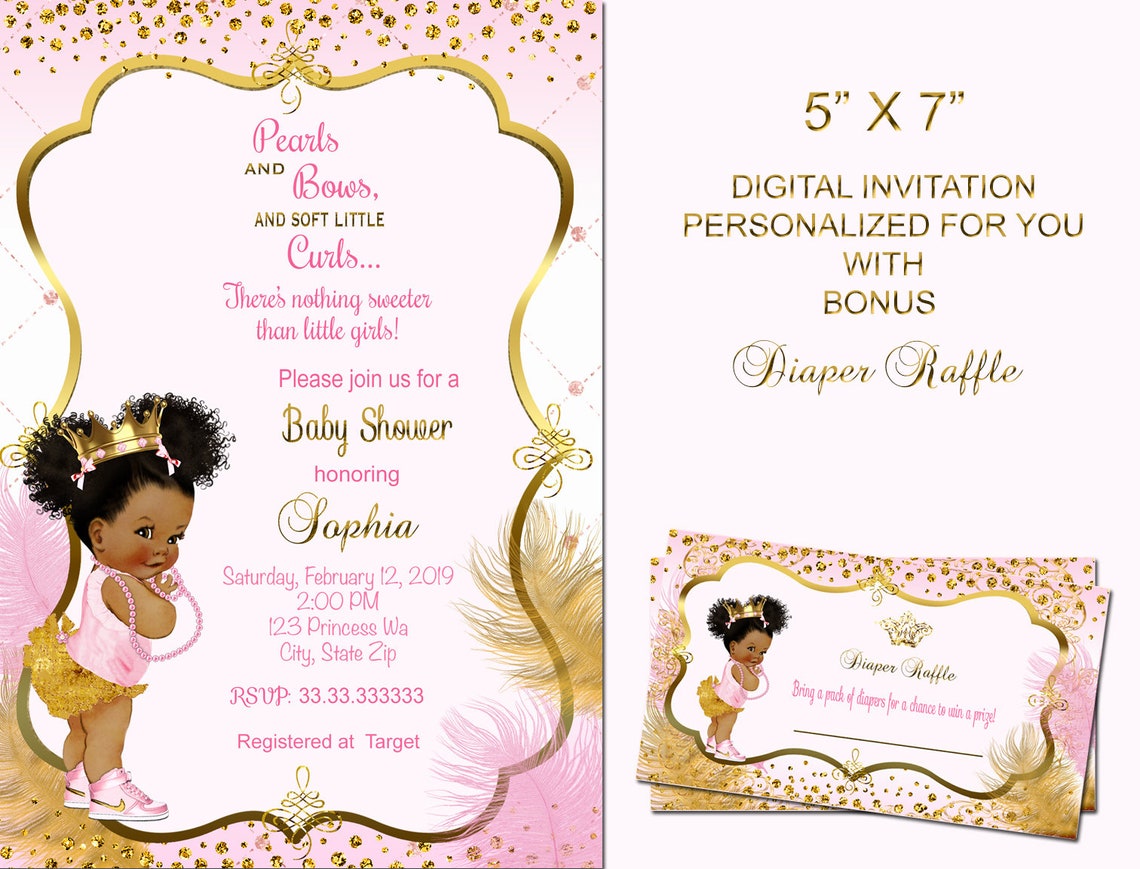 African American Baby Girl Baby Shower Invitations Pink and Etsy