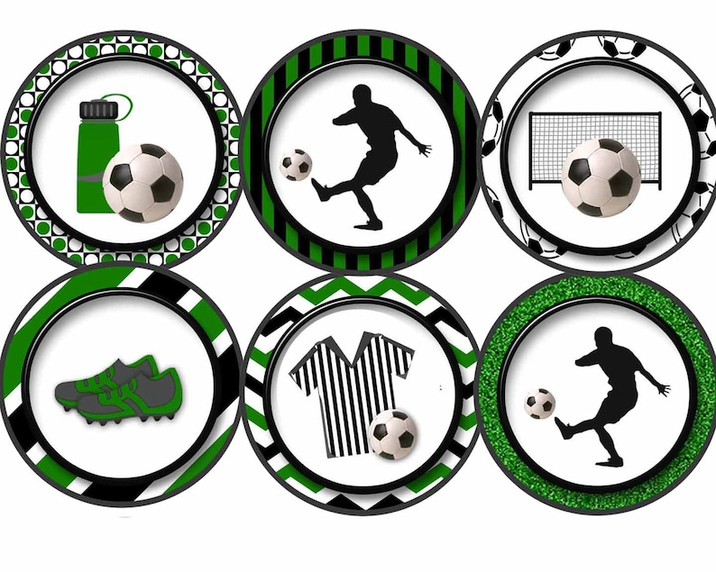 Soccer Cupcake Toppers, Soccer Birthday Party Cupcake Toppers Soccer