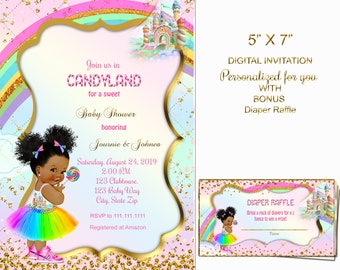 Candy Land Baby shower invitation, candy girl, Birthday Party invitation, CandyLand Personalized Invitation Digital File