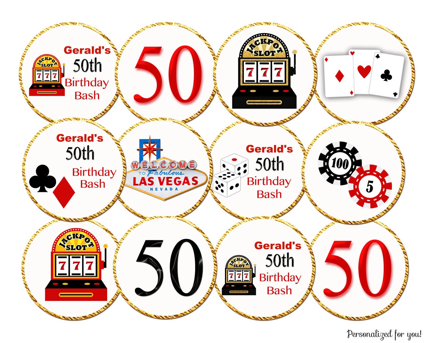 50th birthday las vegas casino party 50th cupcake toppers Etsy