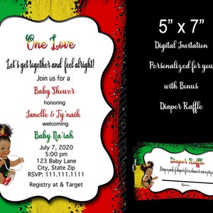 One love baby shower invitation,  Bob Marley baby shower invitation,  one love birthday, Reggae baby shower, rasta, african american