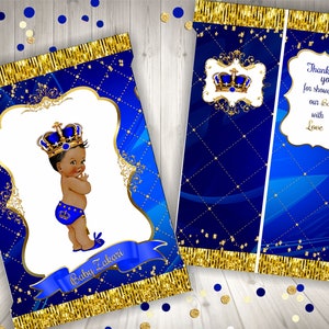 Personalized Royal Prince baby shower chip bag, Little Prince, Royal Blue & Gold, African American, Baby Boy Royal Baby shower