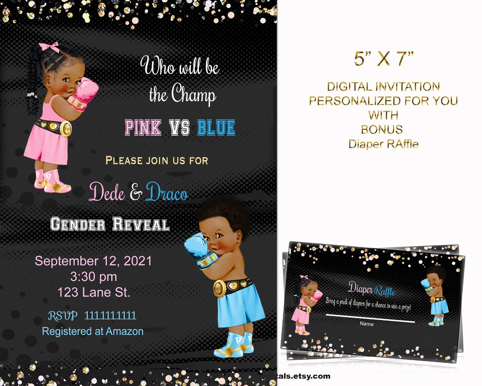 Boxer Baby Gender Reveal Invite Boxer Theme Boxing Baby Etsy