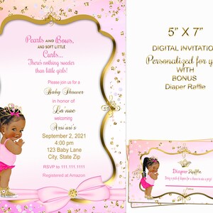Pink Princess baby shower invitation, braid pink tiara baby girl, digital