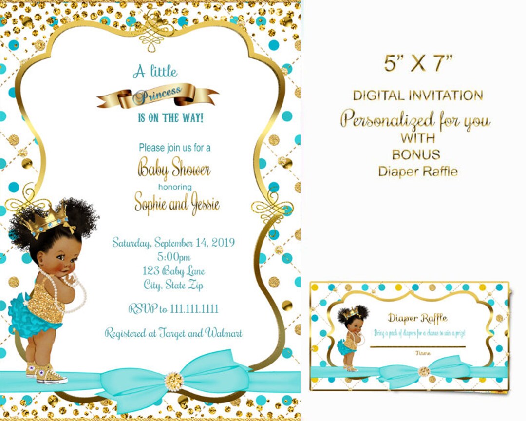 Teal Baby Shower Invitation Princess Baby Shower Invitation Teal