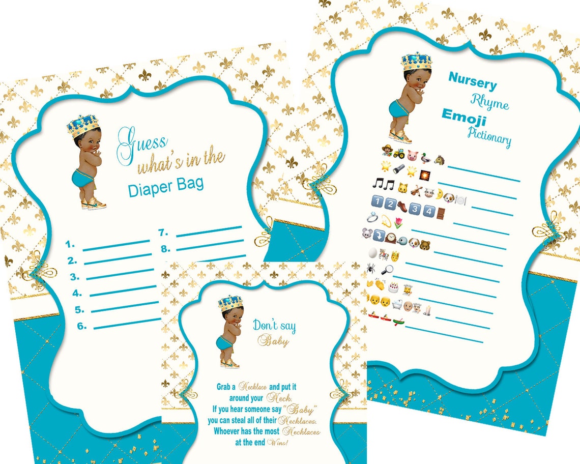Royal Prince Baby Shower Games African American Teal Etsy