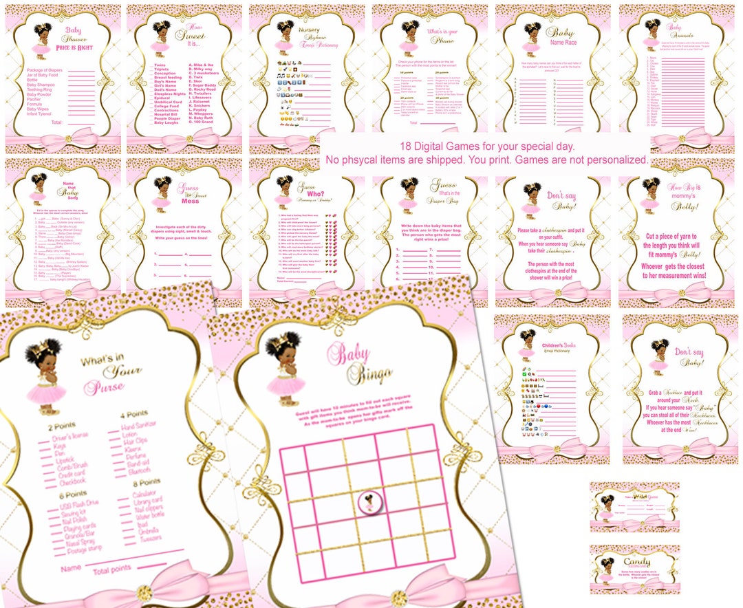 Princess Baby Shower Games, Pink and Gold Baby Shower Games, Tutu Baby