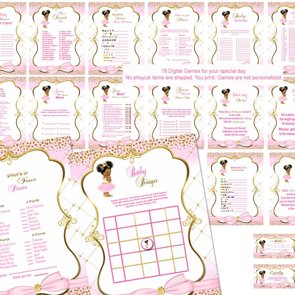 Princess Baby shower games, Pink and Gold Baby shower games, Tutu Baby shower games, African American Baby Girl