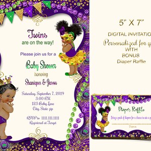 Mardi Gras Baby Shower Invitation, Twins,  Mardi gras baby shower invitation Mardi gras prince baby shower african american, baby gras