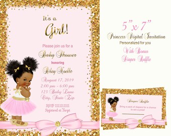 Pink and Gold baby shower invitation, glitter,  princess baby girl pink,  Digital