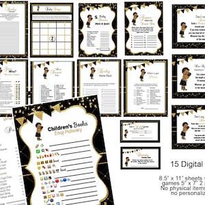Jeux de baby shower Le Petit Prince : noir et or, thème Boxer (téléchargement numérique, PDF