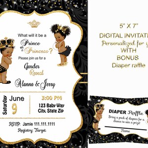 Prince or Princess Gender Reveal Invitation: Gold & Black (Digital)
