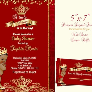 Royal prince invitation red Little Prince invitation african american baby boy Royal baby shower digital