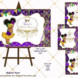 Mardi Gras Baby Shower Welcome Sign: African American Design (Digital Download)