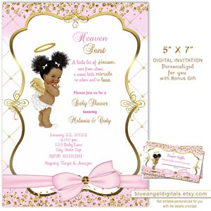 Heaven sent invitation  Little Angel Baby Shower invitation  Royal Baby shower invitation tickled pink thank you sprinkle African American