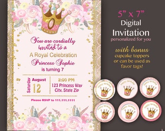 Princess Birthday Invitation,   Princess Invitation,  Pink Birthday Invitation, Pink and Gold Birthday Invitation, Princess Party