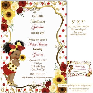 Sunflower Baby Shower Invitation: Red & Yellow Floral Design (Digital Download)