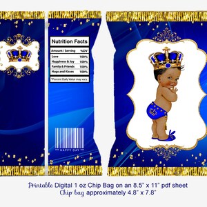 Royal Prince Baby Shower Chip Bag: Blue & Gold Design (Digital Download PDF)