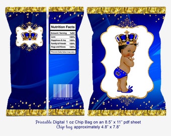 Royal Prince baby shower chip bag Little Prince Royal Blue & Gold African American Vintage Baby Boy Royal Baby shower sprinkle