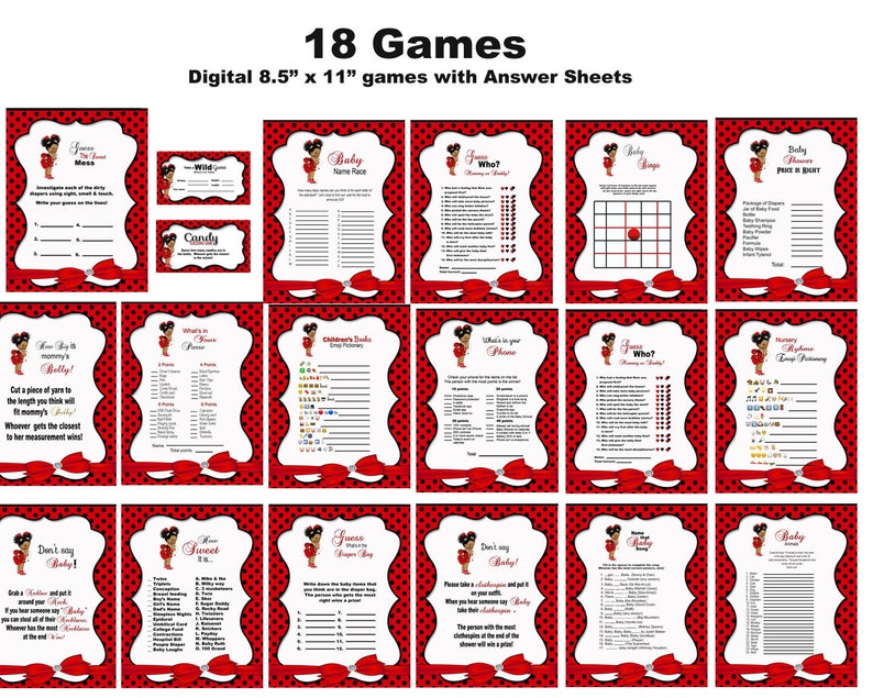 Lady bug red black girl baby shower games African American Etsy