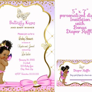 Butterfly baby shower invitation, Butterfly girl baby shower, Butterfly Kisses, Butterfly Kisses Baby shower Invitation,  African American