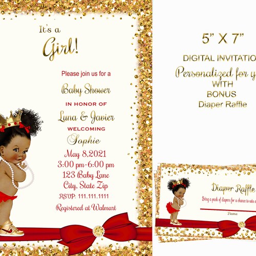 RED and GOLD Oh Baby Invite Princess Baby Shower Invitation Etsy