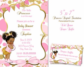 Royal Princess baby shower invitation,  heaven sent princess invitation, polka,  African American  Baby girl invitation Royal Baby shower