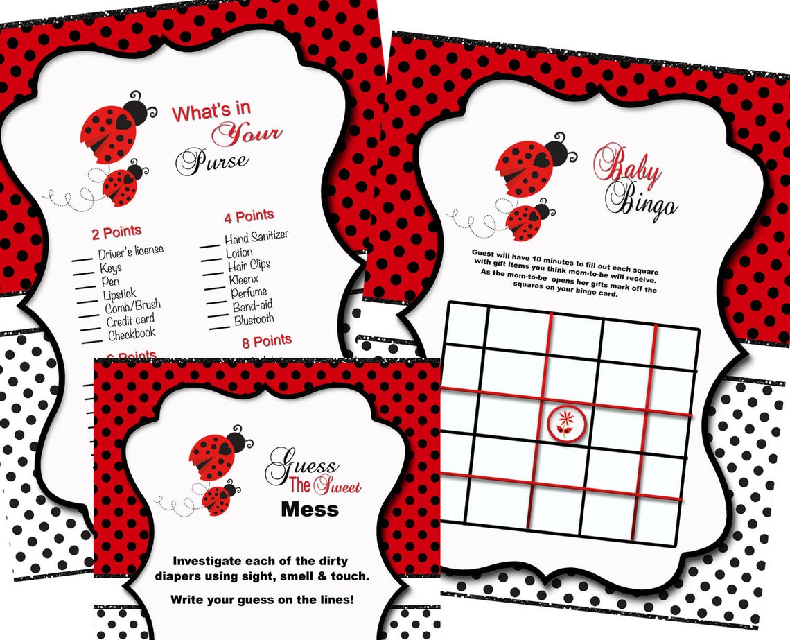 Lady Bug Red Black Girl Baby Shower Games African American Etsy
