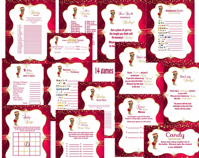 Red Royal Prince Games Baby Shower Games African American Etsy