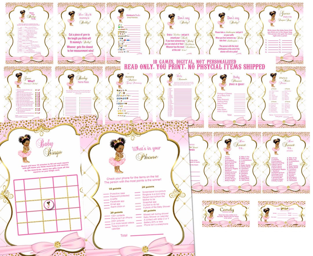 Pink and Gold Baby Shower Games, Princess Baby Shower Games, Baby