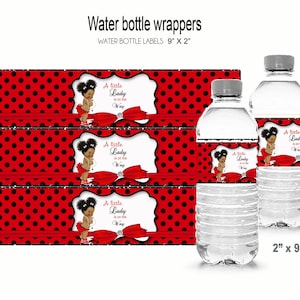 African American Ladybug Baby Shower Water Bottle Wrappers (Digital Download)