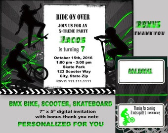 Biking BMX invitation, extreme bike invitation, BMX birthday invite, Bike invitation, digital