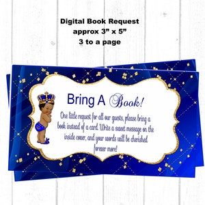 Babybibliotheek afdrukbaar, babyboek verzoekkaart invoegen, breng een boek mee in plaats van een kaart, babyshower Afro-Amerikaanse babyjongen