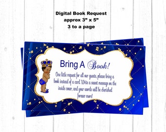 Biblioteca do bebê para impressão, inserção de cartão de solicitação de livro de bebê, traga um livro em vez de um cartão, chá de bebê menino afro-americano