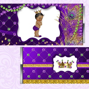 Mardi Gras Baby shower Royal Prince baby shower Hershey bar wrapper Little Prince purple & Gold African American Vintage Baby Boy sprinkle