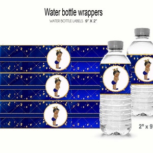 Royal Prince baby shower water bottle wrapper Little Prince baby shower water bottle  royal blue African American  printable