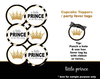 Little Prince Cupcake Toppers: Black & Gold Baby Shower (PDF Download)