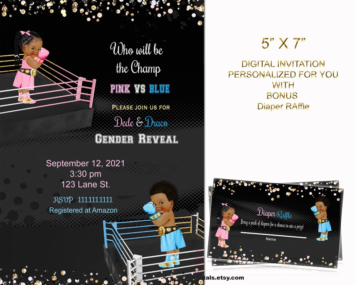 Boxer Baby Gender Reveal Invite Boxer Theme Boxing Baby Etsy