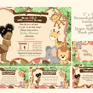 Safari Baby Shower Invitation: Wild Animals, Diaper Raffle (Digital Download, Personalized Invite Set)