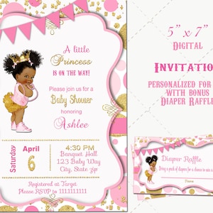 Personalized Princess Baby Shower Invitation: African American Royal Theme (Digital Download)