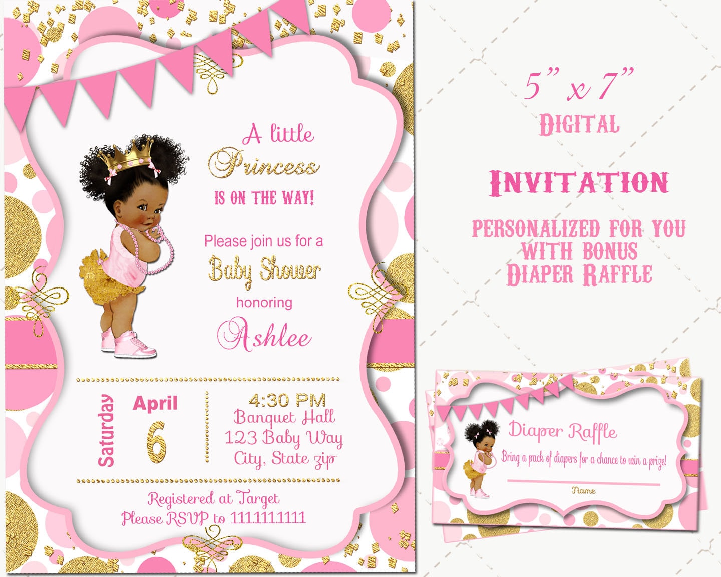 Personalized Princess Baby Shower Invitation: African American Royal Theme  (digital Download) - Etsy, image size:1440x1152