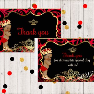 Red Prince, Thank you note,  Royal Prince Red  Baby Shower African American baby boy