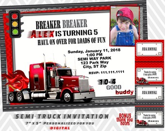Semi Truck Birthday Invitation: 18 Wheeler Party, Printable (Digital Download)