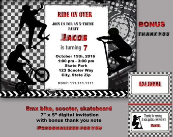 BMX invitation, extreme bike invitation, BMX birthday invite, Bike invitation, digital