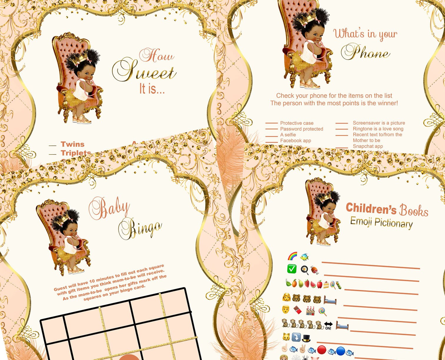 African American Baby Shower Games Coral Gold Peach Ethnic | Etsy