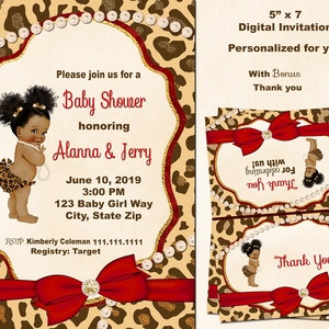 Leopard Baby shower invitation Leopard print invitation Princess jungle Safari baby shower cheetah birthday  african american clipart