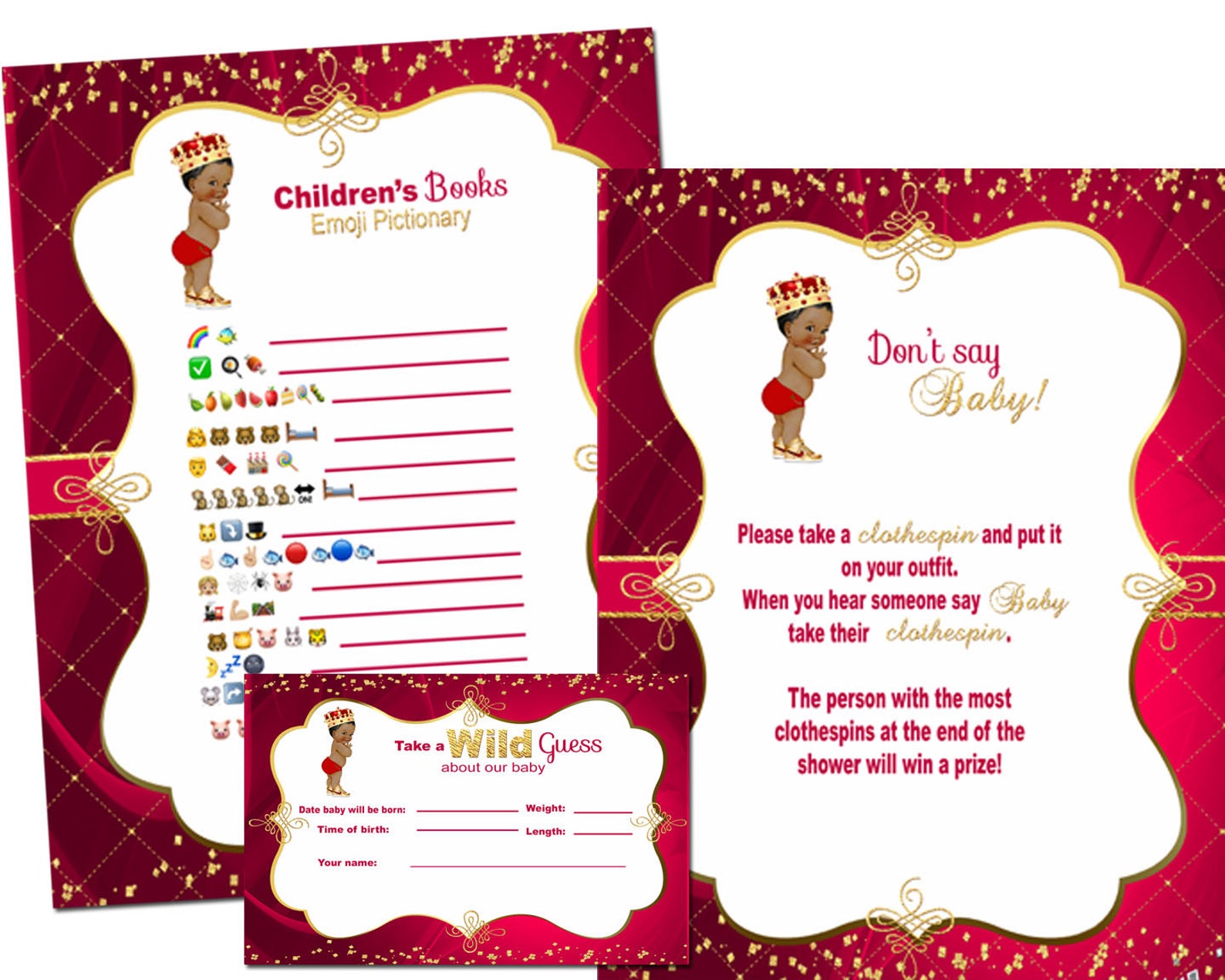 Red Royal Prince Games Baby Shower Games African American Etsy