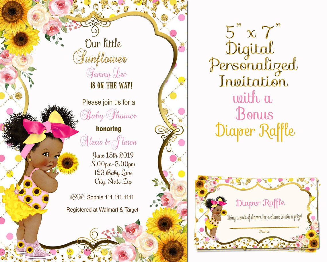 Sunflower Baby Shower Pink and Yellow Invitation Neutral, Yellow Floral ...